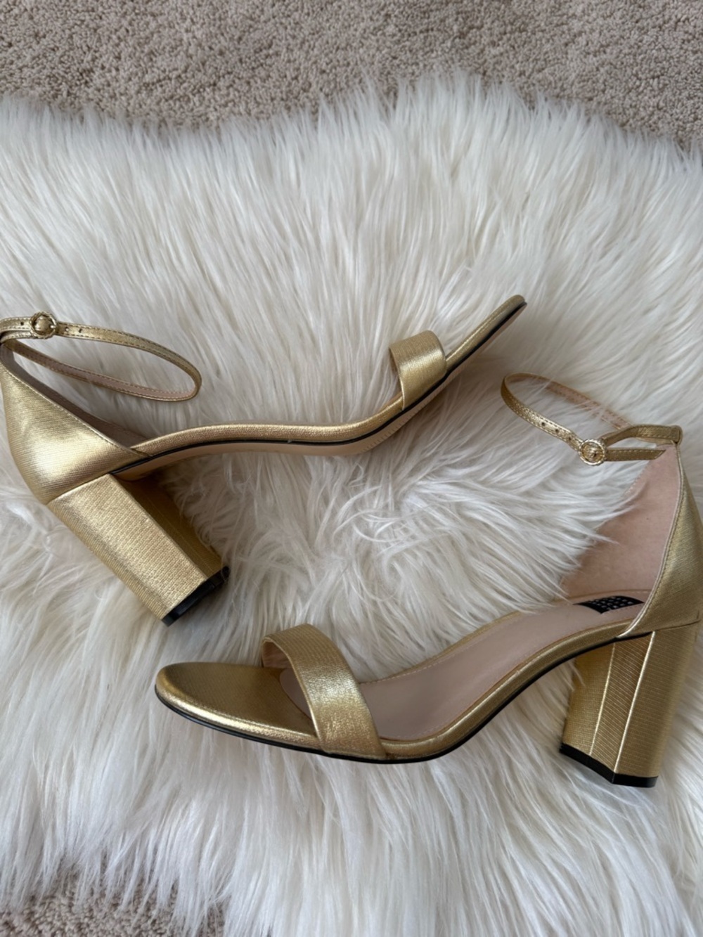 New! White House Black Market Gold Ankle-Strap Block Heels 9